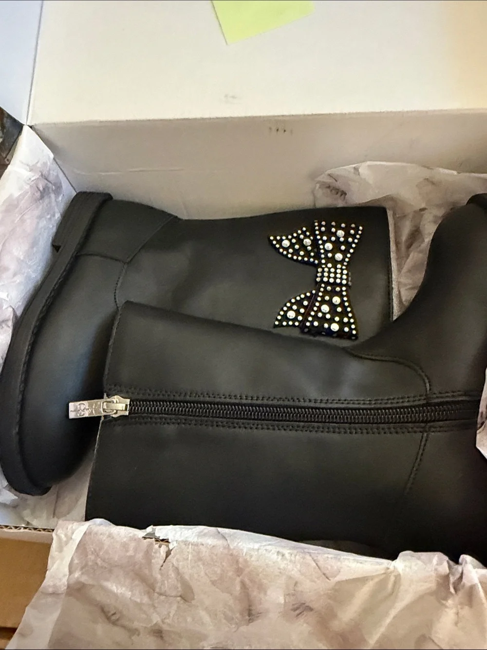 Jessica Simpson Black Kids Mid-Calf Boots with Rhinestone Bow
